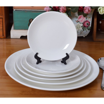 Haonai white & round dinner plate ceramic flat plate porcelain serving plate set dishwasher safe